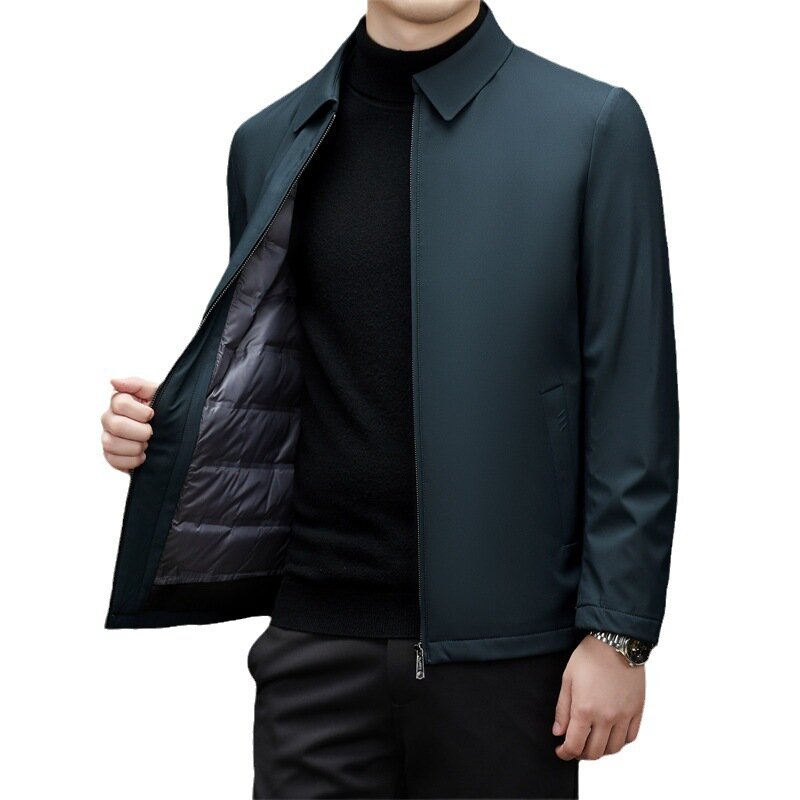 2024 Men's Winter New down Jacket Business Casual Lapels Zipper Mid-Length Detachable Liner Lightweight Jacket