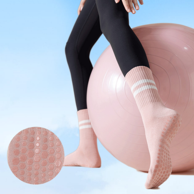 4 Paar Frauen Anti-Rutsch-Yoga neue Socken Griffe Baumwolle Mid-Tube Boden atmungsaktive Fitness Tanz Barre Workout Pilates Socken