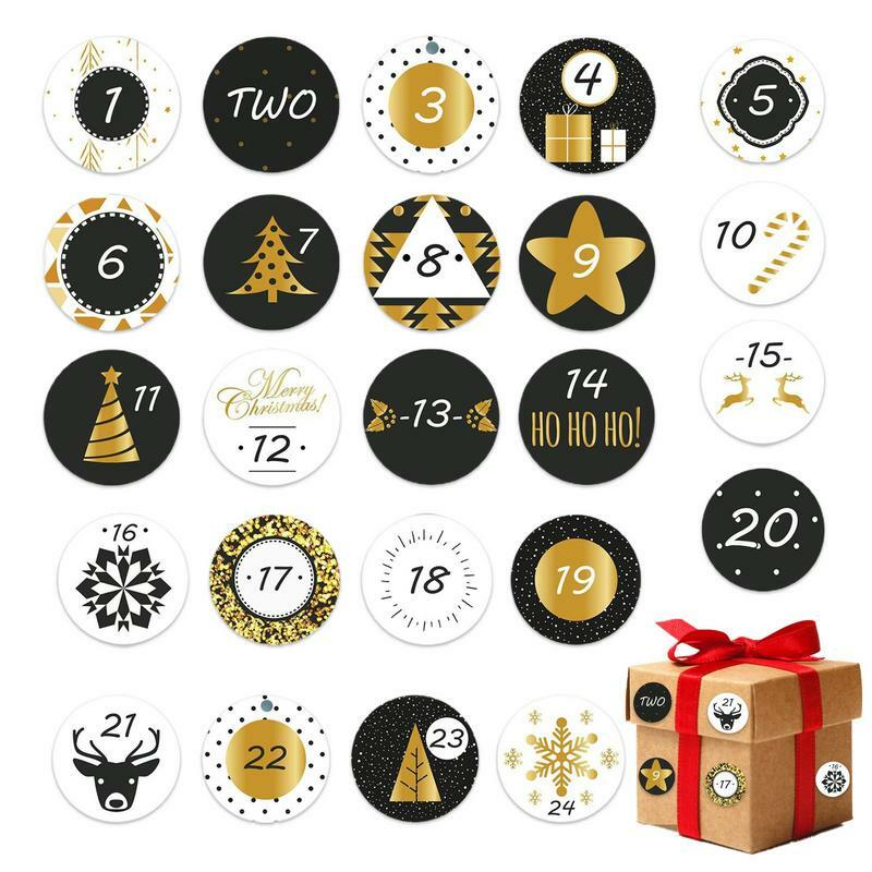 Świąteczny kalendarz adwentowy naklejki 24 dni pudełko na prezent świąteczny naklejki na opakowanie z numerem dekoracji do uszczelniania pudełek prezentowych