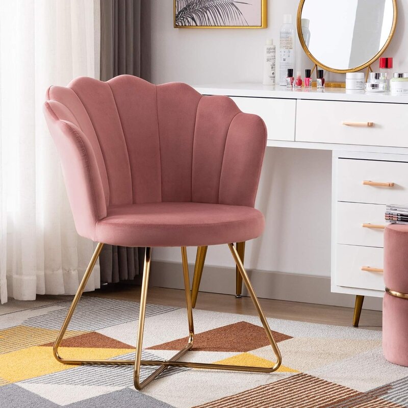 Duhome-Silla de terciopelo para sala de estar, sillón con respaldo para dormitorio, sala de maquillaje, con forma de concha, color dorado