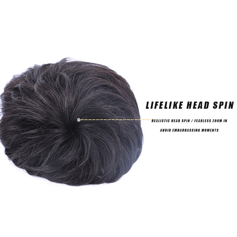 Peluca de cabello humano para hombre, pelo corto y esponjoso, 100% Natural, extensión de pelo recto Invisible, cubierta de cabeza para uso diario