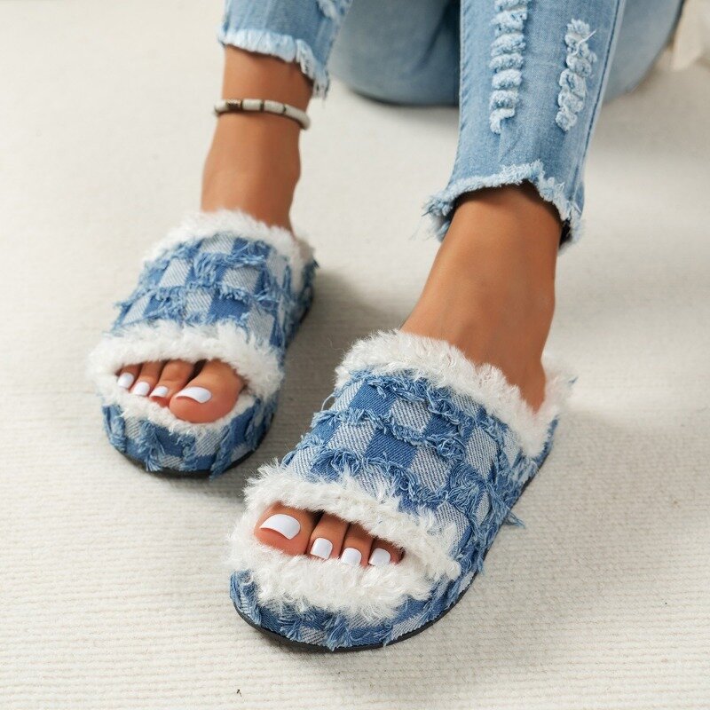 Pantofole calde in lana invernale da donna pantofole da donna di Design di lusso nuove grandi pantofole antiscivolo per il tempo libero all'aperto 43