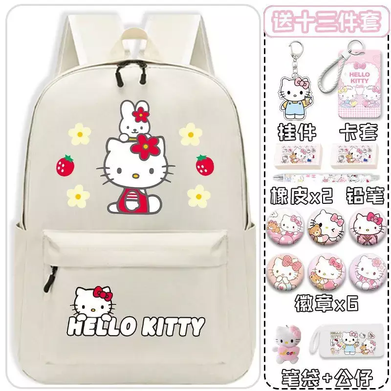 Sanrio Hello Kitty Schoolbag, leve, grande capacidade, dos desenhos animados crianças mochila para masculino e feminino estudantes, novo