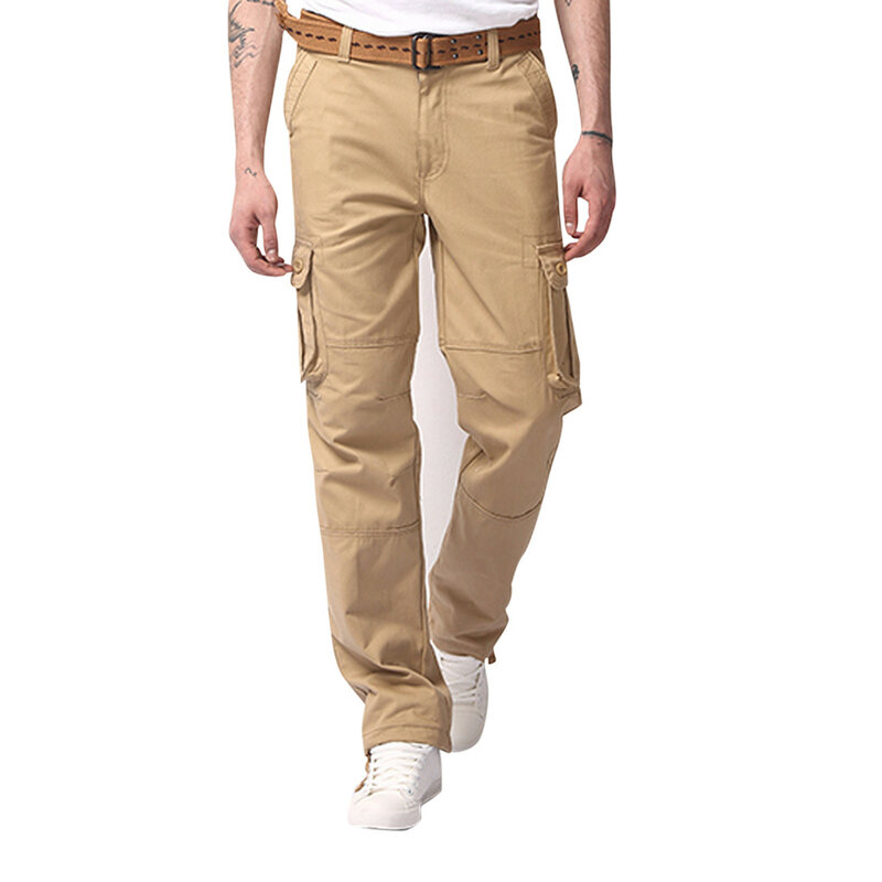 Macacão de exterior reto solto masculino, calça de lazer com vários bolso, calça monocromática casual, venda quente, 2024
