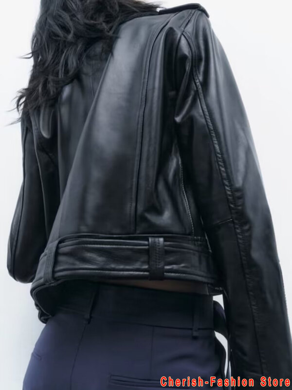 Nuove donne primavera autunno nero giacche in ecopelle cerniera cappotto di base colletto rovesciato giacca da moto giacca in pelle Brand Hot