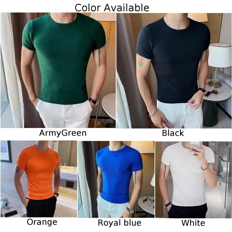 T de treino de manga curta gola redonda para homem, blusa casual, slim fit, vestuário musculoso, camisa diária, moda