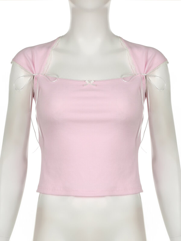 IAMSURE-Camiseta corta ajustada con cuello cuadrado para mujer, ropa de calle a la moda, de verano, 2024