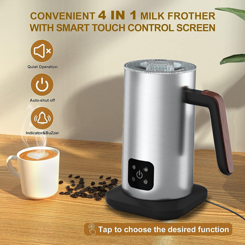Aço inoxidável aquecimento elétrico leite Bubbler, doméstico leite Frother, Touch Screen, novo, 2024
