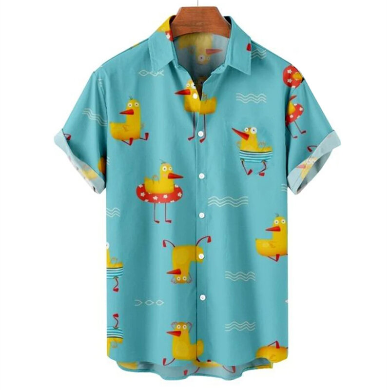 Pato masculino impresso em 3D, roupas de praia havaianas, camisas havaianas casuais, blusas de streetwear Y2k, homem tops, verão