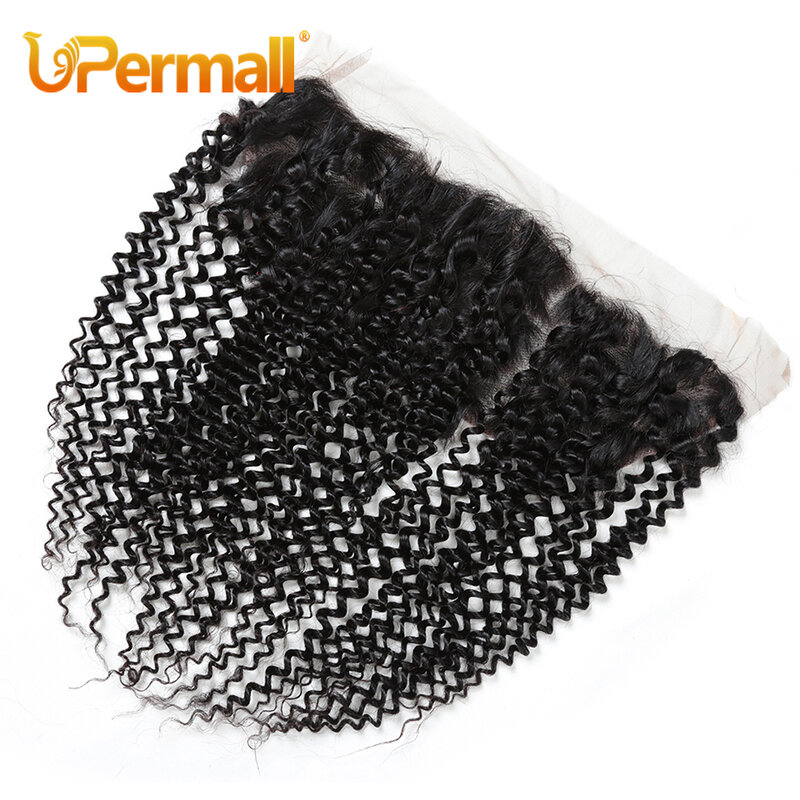 Upermall Kinky Curly 4x4 Lace Closure Pre Plucked Swiss HD Transparent 13x4 Frontal Free Part Natural Black 100% Remy Human Hair
