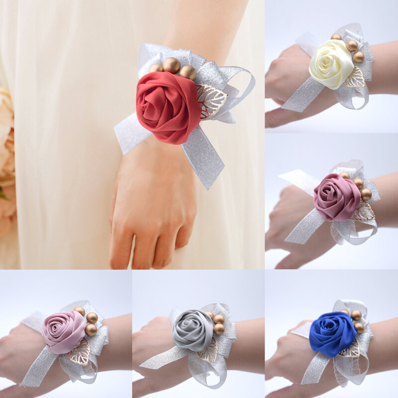 1pc Bride Wrist Flower Imitate Flower Net Gauze Butterfly Decoration Bridesmaid Sisters Wrist Flowers Wedding Supply Accessories