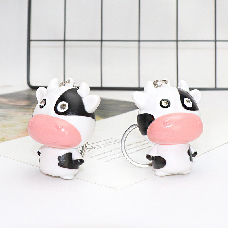 Cartoon Kawaii Light-emitting Cow Keychain Pendant Creative Cute Calf Car Pendant Light-emitting Sound Backpack Pendant