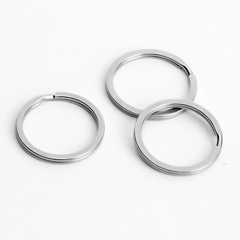 Aço inoxidável Anel Chaveiro, Round Linha plana Split Ring, DIY Chaveiro Achados, 15mm, 20mm, 23mm, 25mm, 28mm, 30mm, 20Pcs Lot