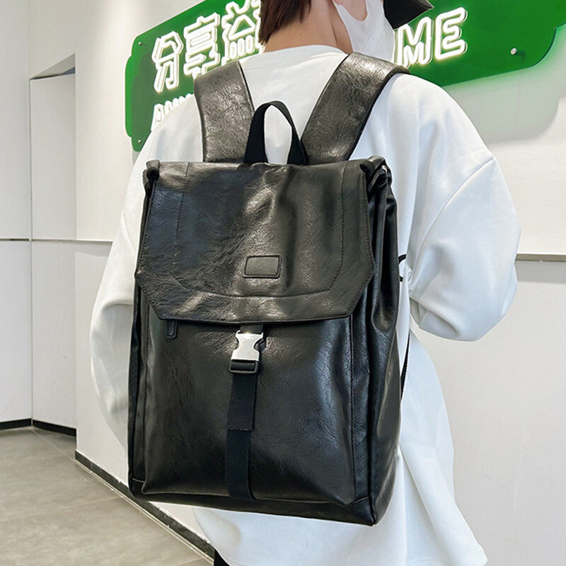 Mochila de couro na moda masculina, bolsa estilo coreano para laptop masculino de alta qualidade, bolsas escolares de estudante, moda