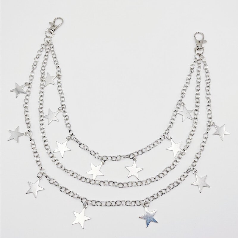Butterfly Five-Pointed Star Pendants Necklace Hip Hop Double Layer Pants Chain Pocket Decor with Tassel Stars Waist Chain