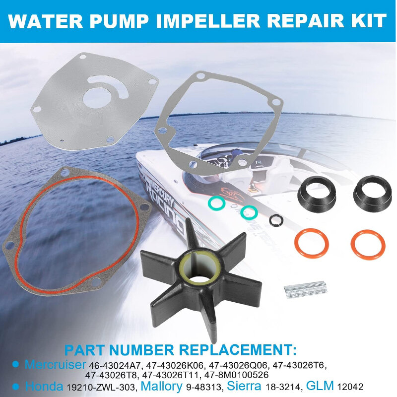 Water Pump Impeller Repair Kit, apto para Mercruiser Stern Drive, Alpha One Gen 2, Mercury e Mariner Outboards, 47-8M0100526