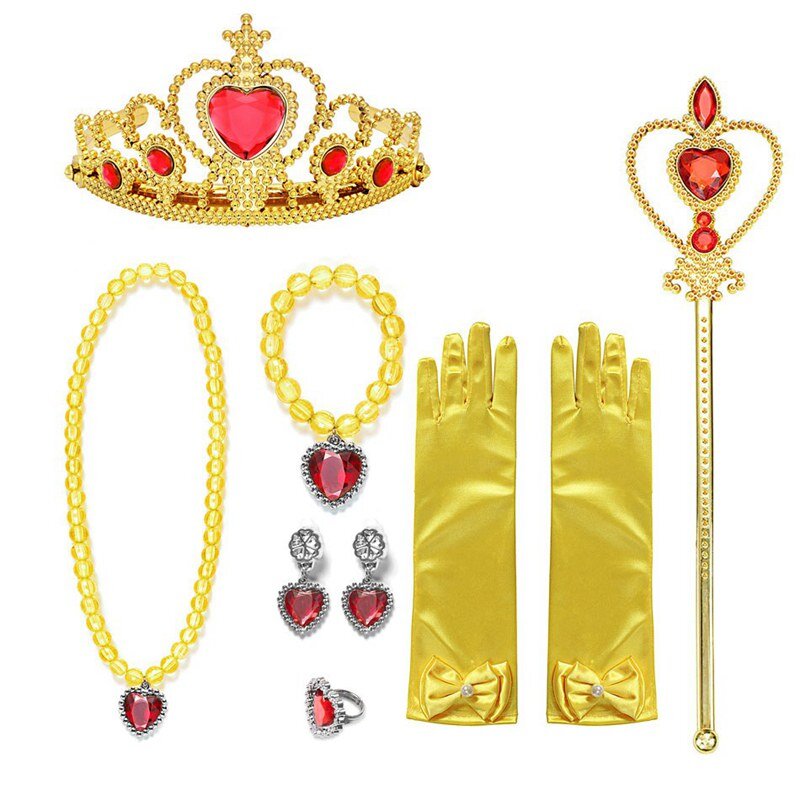 Principessa Elsa Anna accessori guanti bacchetta corona Set di gioielli parrucca treccia per abiti da principessa biancaneve accessori Cosplay