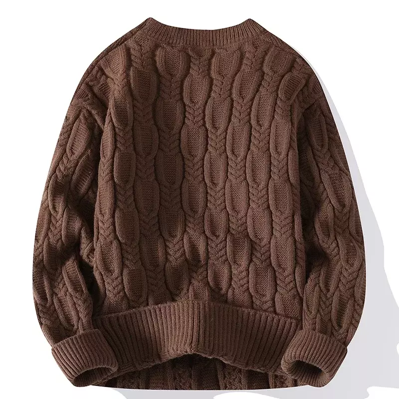 Мужской вязаный свитер с круглым вырезом, облегающий Легкий Повседневный вязаный пуловер с узором «косичка», зимние толстые теплые свитера