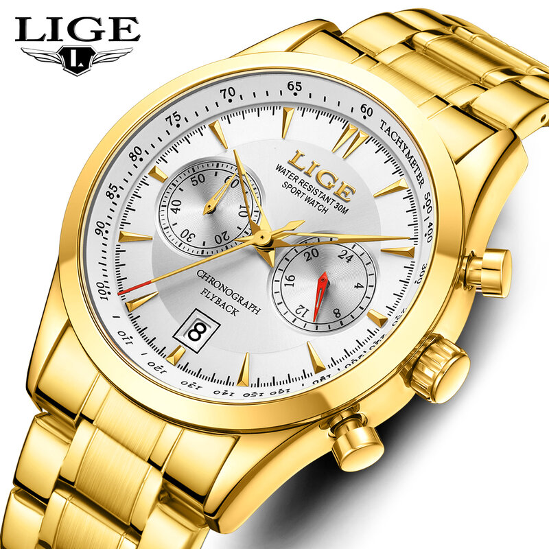 Часы наручные LIGE Мужские кварцевые с хронографом, модные роскошные оригинальные спортивные водонепроницаемые, в стиле милитари, подарок