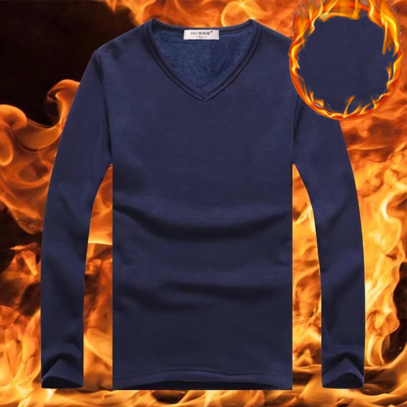 Camiseta elástica para hombre, Jersey ajustado de Color sólido, camiseta interior térmica con cuello en V, transpirable, informal y cómodo