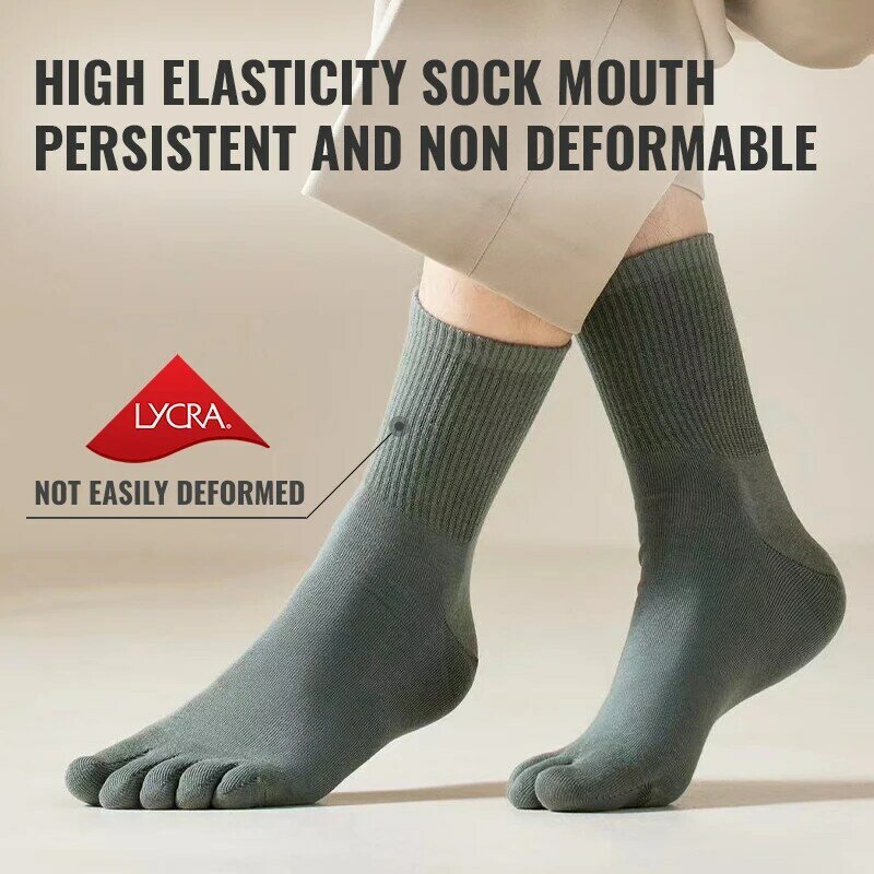 MiiOW 5Pairs Men Five Finger Long Socks Set Lycra Band Deodorant Antibacterial Sports Split Toe Stocking Causal Pure Cotton Sock