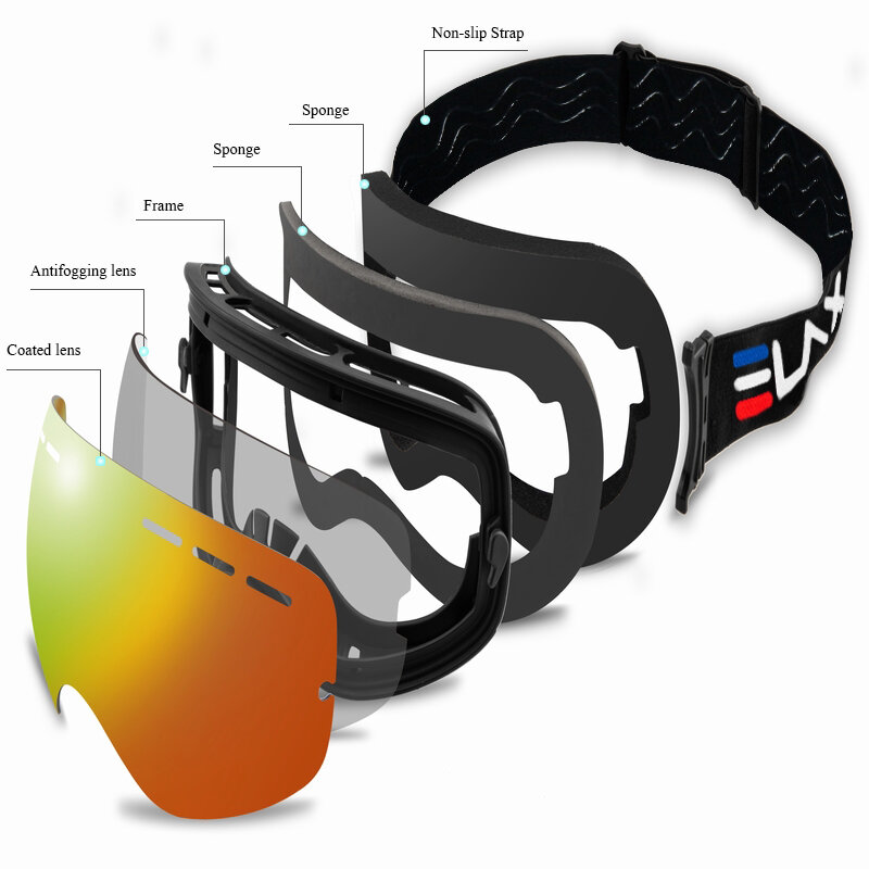 ELAX-Double Layers Anti-Fog Ski Goggles, Óculos Snowmobile, Esporte ao ar livre, Óculos de Snowboard, Brand New