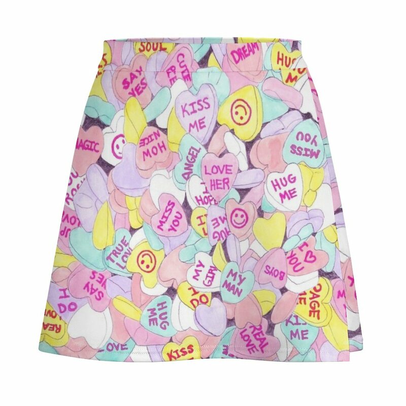 Candy Hearts rok Mini denim wanita, pakaian wanita vintage 90s