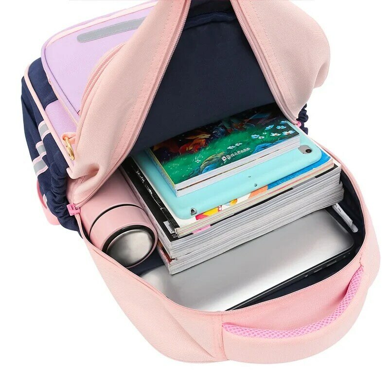 เกรด1-5แบบเรียบง่ายสำหรับนักเรียนแฟชั่นสะท้อนแสงกระเป๋าเป้สะพายหลังนักเรียนสาวใหม่เด็กขนาดใหญ่ความจุ Light Schoolbags กับกระเป๋าดินสอ