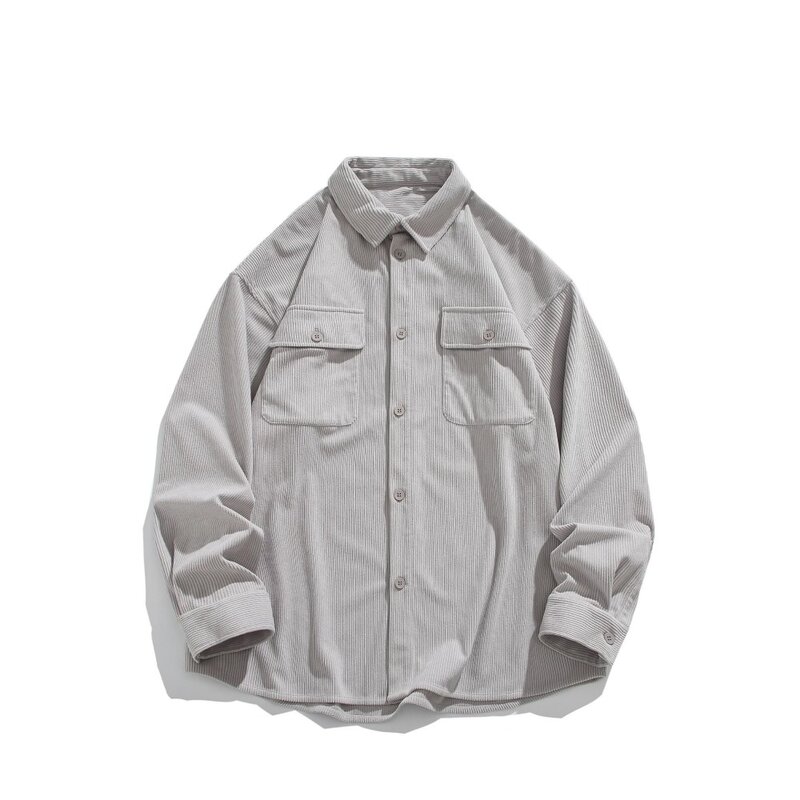 Camisa masculina monocromática de veludo, jaqueta manga comprida, roupa de trabalho nova marca de maré de rua, roupas soltas outono e inverno