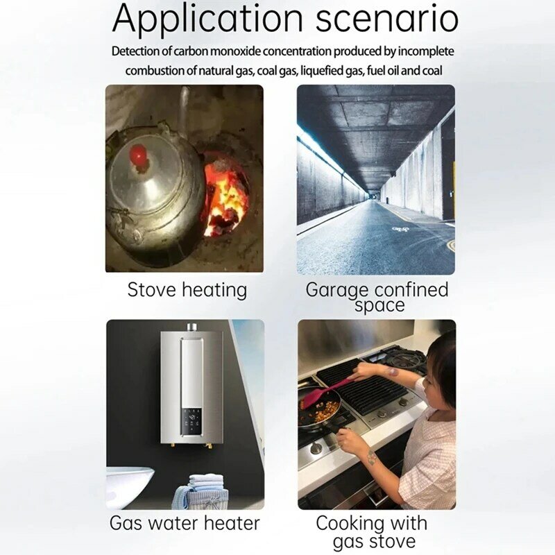 Pengukur konsentrasi karbon dioksida, detektor karbon monoksida dengan tes suhu, Alarm cahaya suara