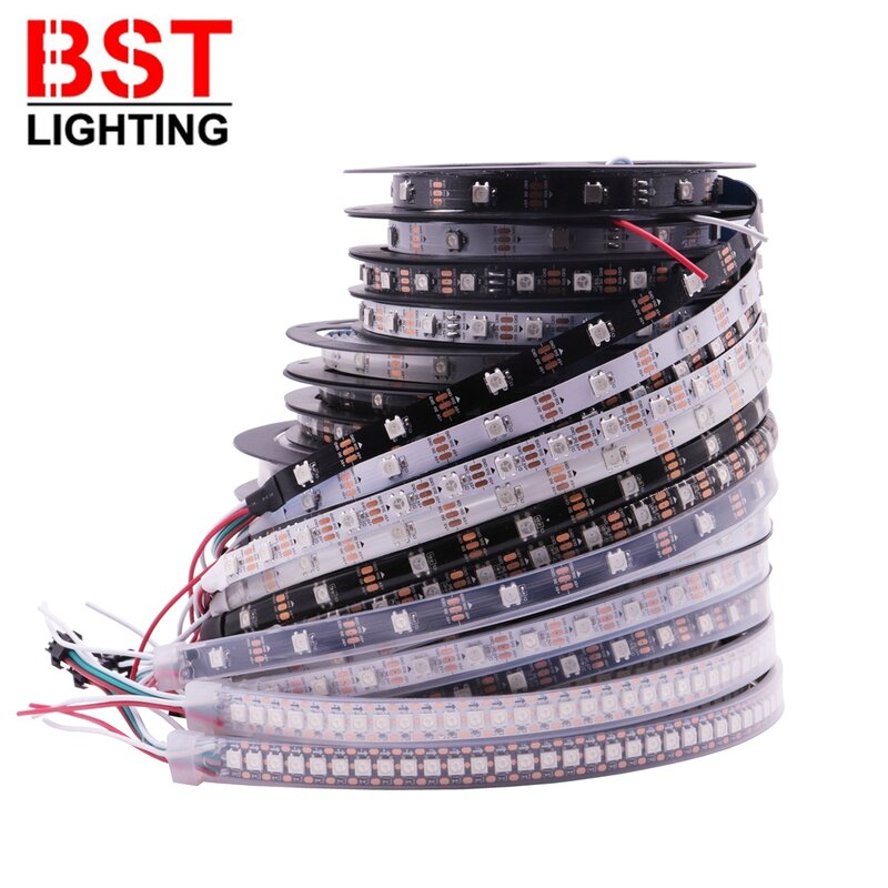 Bande lumineuse RGB LED à pixels intelligents, WS2812B, WS2812, IC adressable, 30, 60/144 pixels, LED, m, IP30, IP65, IP67, DC 5V