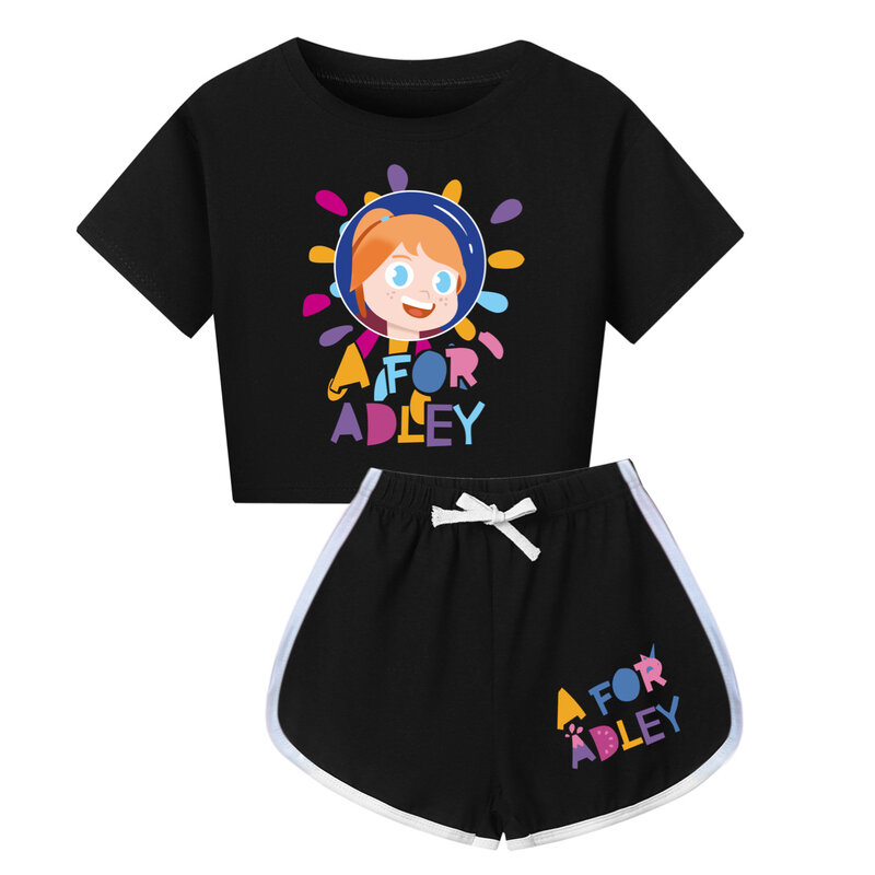 ADLEY 코스튬 아동용 캐주얼 복장, 유아, 여아, 반팔 티셔츠, 반바지, 여름 러닝복 세트, 2 개 세트