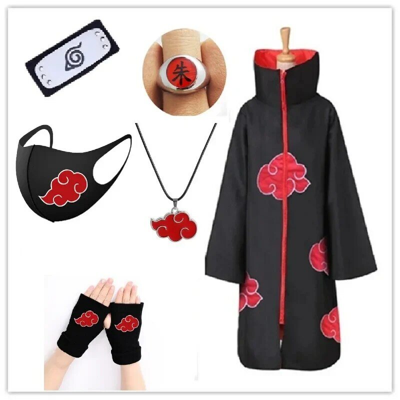 Akatsuki Everak Anime Cosplay Costume pour enfants, ensemble d'anneaux de bande de sauna, uniforme d'Halloween noir pour hommes