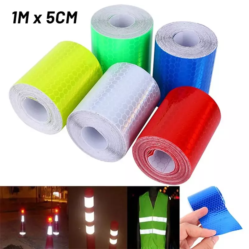 Cinta reflectante de PVC para ruedas de bicicleta, pegatina fluorescente de 1m x 5cm, cinta reflectante para bicicleta, calcomanías DIY