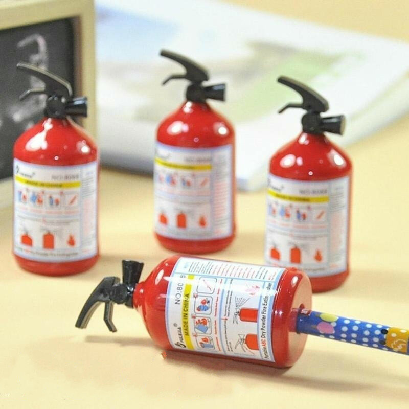 Rautan pensil bentuk pemadam api, 2 buah alat tulis siswa kreatif untuk anak-anak hadiah perlengkapan sekolah