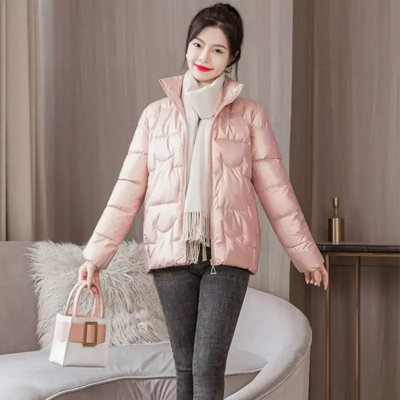 여성용 스탠드 칼라 L-5XL 겨울 의류, 인기있는 단색 파카, 두꺼운 보온성, 올 매치 데일리 캐주얼 여성 코트, 한국 패션