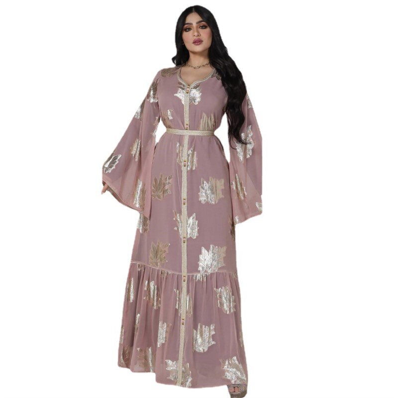European and American plus Size Dress Middle East Dubai Bronzing Chiffon Muslim Women's Robes