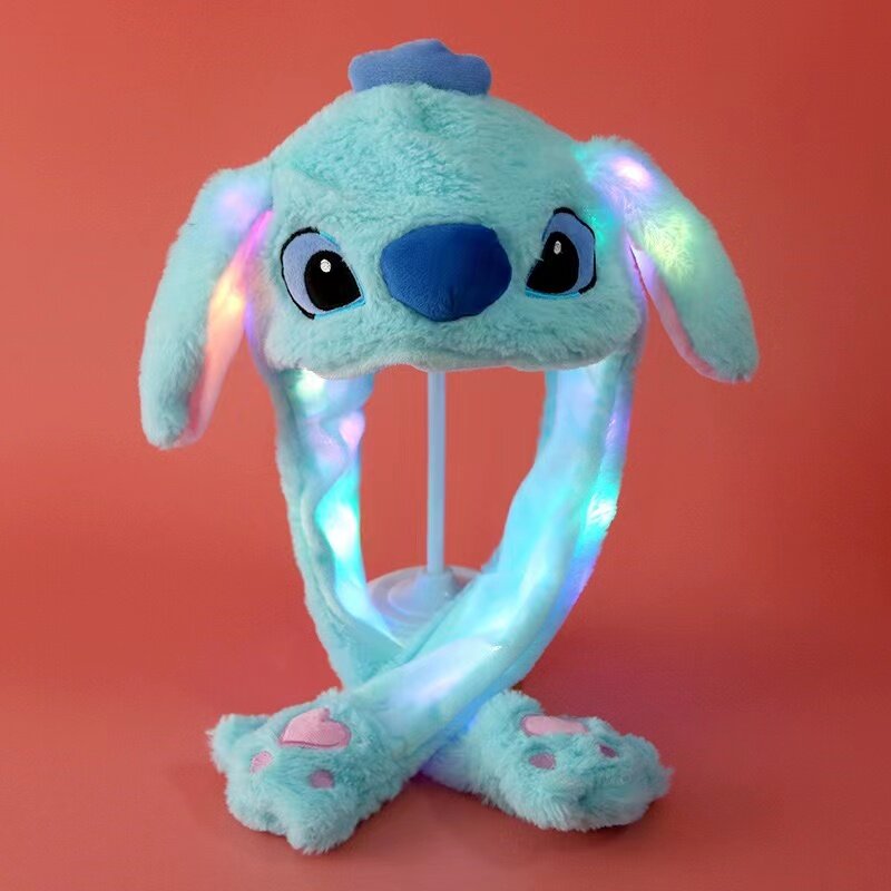 Coniglio carino Disney Stitch incandescente peluche orecchio in movimento cappello da salto divertente orecchio incandescente cappello da coniglio in movimento Cosplay cappello da festa di natale