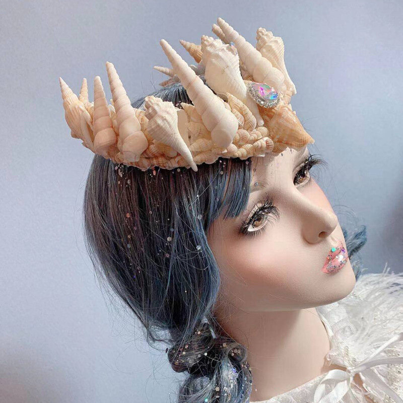 Tocado de corona de hada Lolita para mujer, diadema de concha de sirena, Concha festoneada, tocado de princesa y elfo, accesorios para el cabello de novia