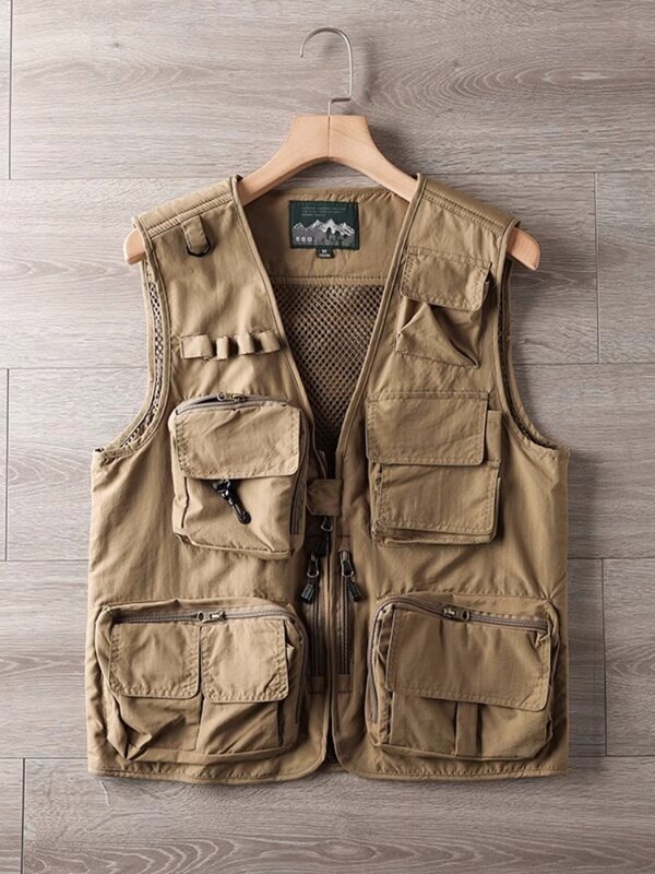 Men's Outdoor Mountaineering Vest Multi-Pockets Plus Size Fishing Vest Autumn Casual Outerwear Vest Waterproof Work Wear