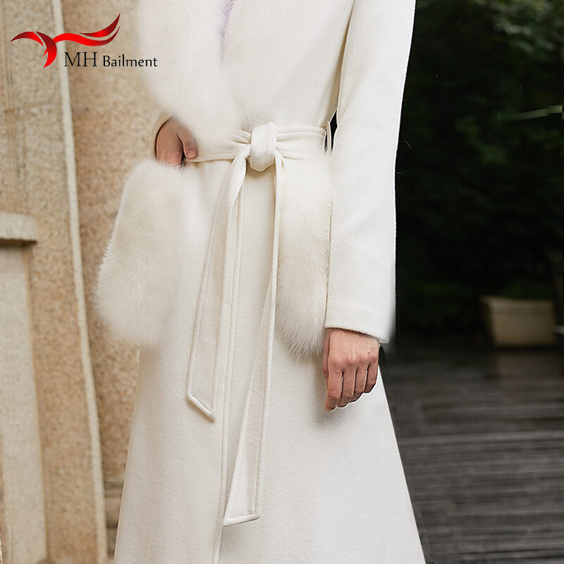 Casaco de lã com bolso feminino, bolsa 100% pele de raposa verdadeira e colorida com bolso 9.5*11cm, toalha feminina