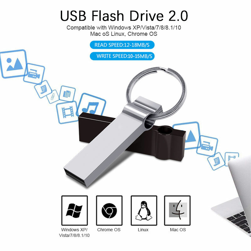 Stik memori Usb 2.0, Pendrive kecepatan tinggi 32GB 16GB 8GB 4GB logam Flash Drive 64GB 128GB 256GB portabel Memoria Usb