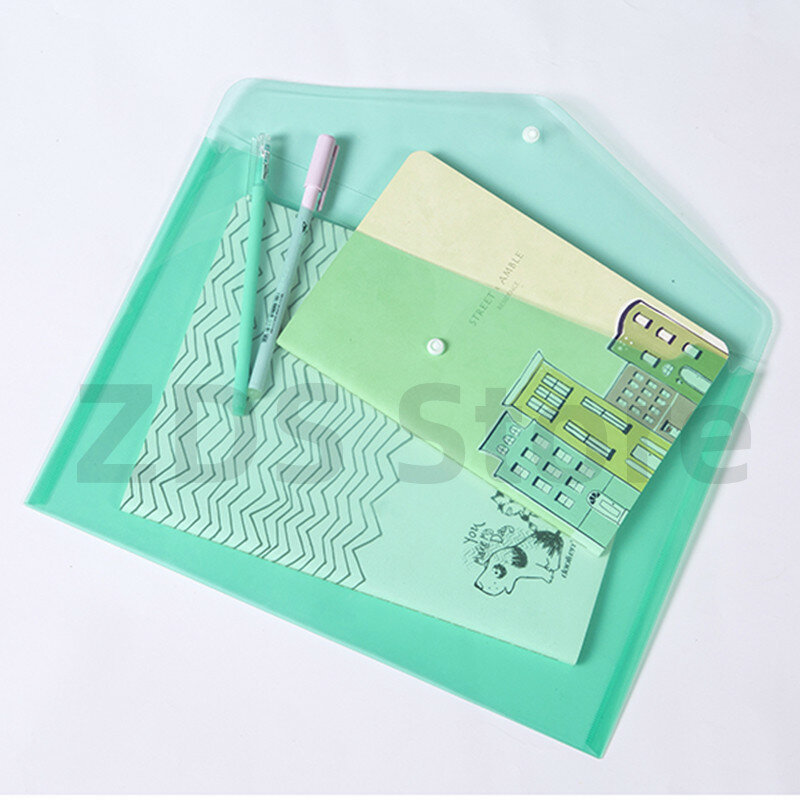 A4 10 Buah Kancing Plastik File Folder Kertas Tes Siswa Kantong Penyimpanan untuk Pengatur Dokumen