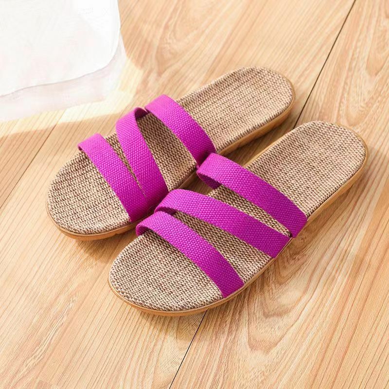 2024 New Women's Summer One Word Flat Sole Linen Slippers Free Shipping Soft Sole Non Slip light Home Anti Odor Silent Slippers