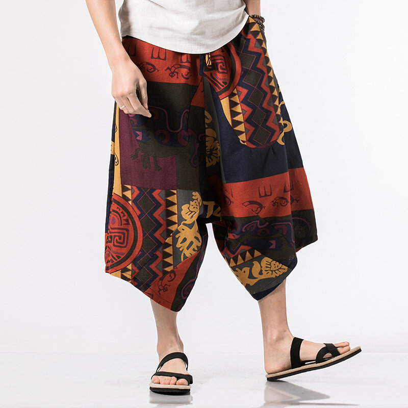 Pantaloni a gamba larga con stampa in stile cinese Hawaii pantaloni da uomo con coulisse in cotone 100% Streetwear pantaloni Casual da Jogging aderenti Hip Hop