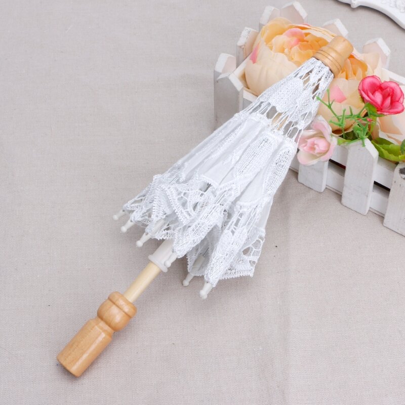 Mini-Hochzeitsschirm aus Baumwolle, Sonnenschirm aus Spitze, handgefertigt, Stickerei, Newbaby