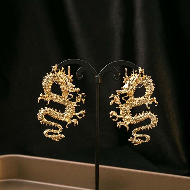 Boucles d'oreilles dragon de style chinois, bijoux de déclaration, goujon d'oreille de dragon, totem animal, accessoires de bijoux, or, argent, cadeau