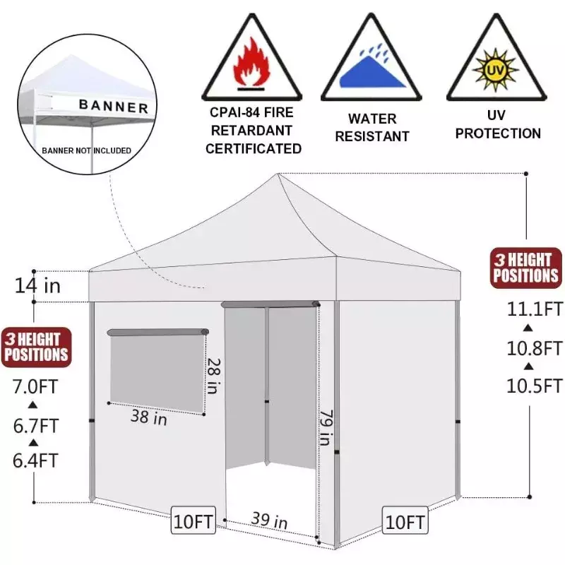 Euro Max-Pop-Up Canopy Tent, Comercial, Canopies instantâneas com 4 zíper removível, End Side Walls e Roller Bag, Branco, 10 'x10 'Ez