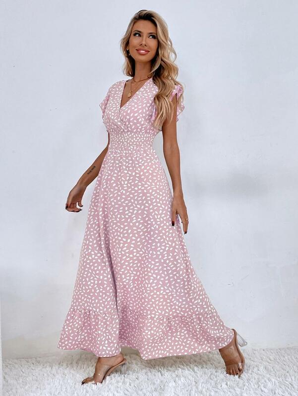Amazon transgraniczny handel zagraniczny europejska i amerykańska odzież damska 2024 wiosna/lato moda dekolt w szpic w talii długa sukienka wysoka Wai