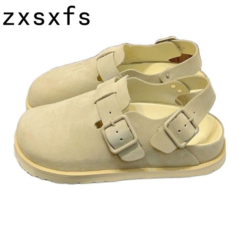Sandalias planas de piel de ante para hombre y Mujer, zapatos informales con punta cruzada, estilo romano, para verano, 2023